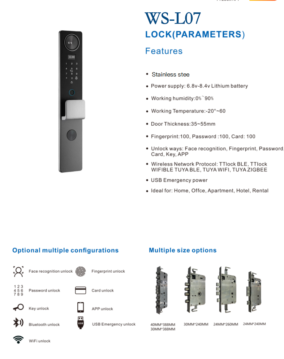 WASAI WS-L07 Smart Door Lock - Front and Back View, Silver and Rose Gold